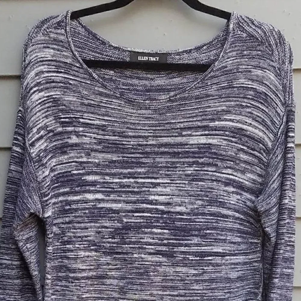 Ellen Tracy Marled Black White Tunic Sweater Large
